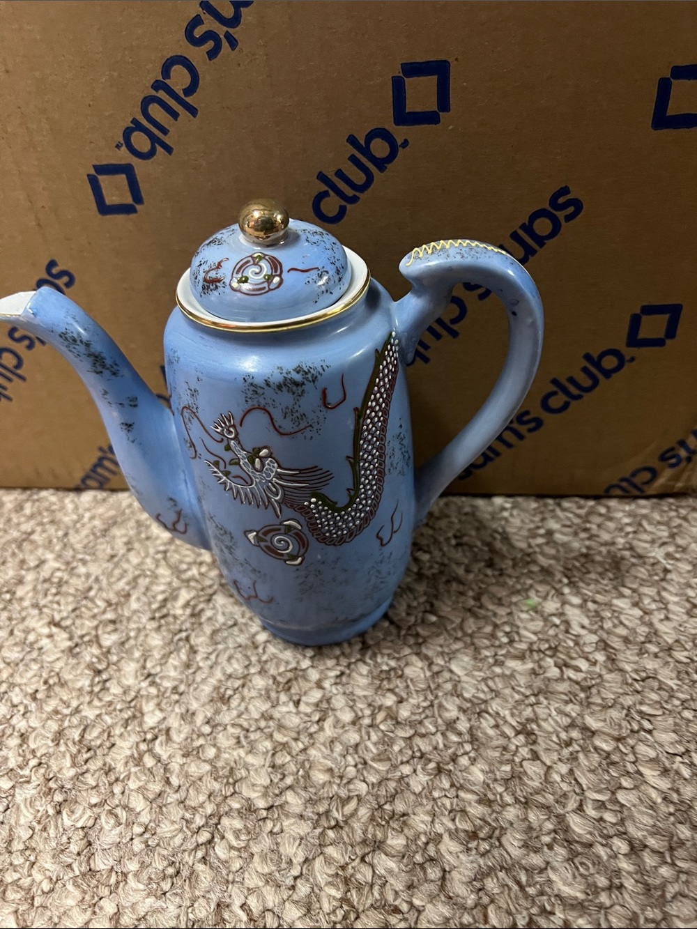 Vintage Blue and Gold Dragon Teapot